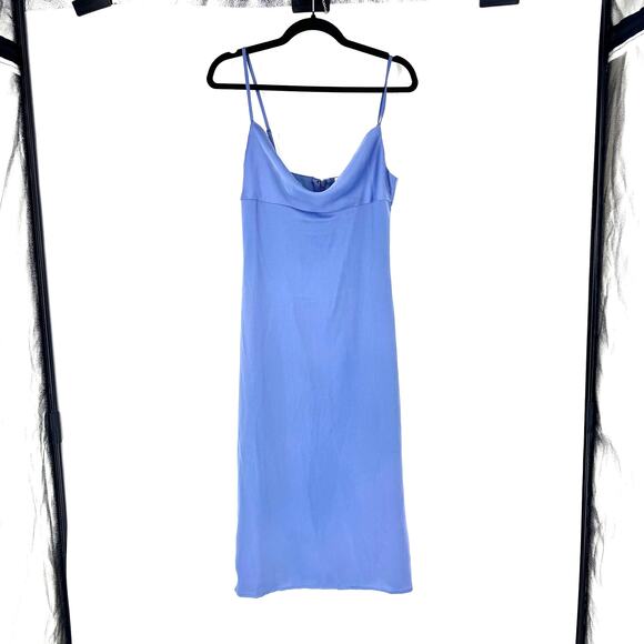 Revolve WeWoreWhat Cowl Satin Slip Midi Dress Slate Blue - Picture 2 of 4